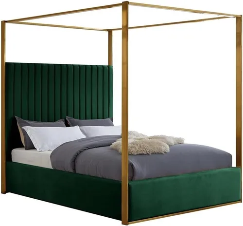 Vista 9 de Meridian Furniture JonesBlack-Q Jones Collection Modern Cama Queen tapizada contemporánea, terciopelo negro, acolchado de canal, marco de latón