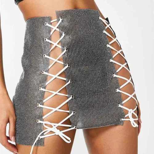 Vista 6 de Jemiwa Falda de cadera con diamantes de imitación brillantes para mujer
