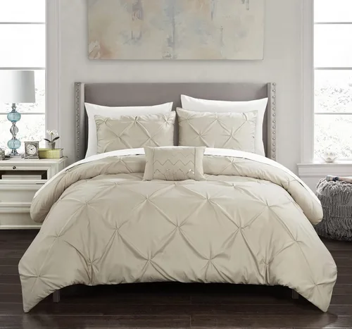Vista 5 de Chic Home Daya - Juego funda de edredón para cama tamaño king, color beige de 4 piezas