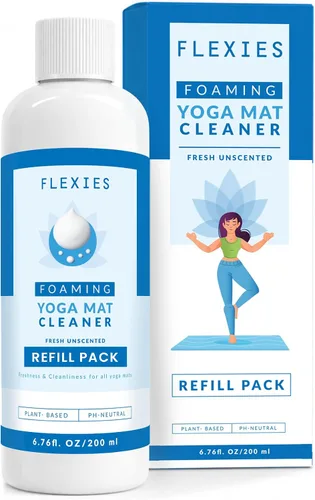 Vista 10 de Flexies Kit de limpieza de esterilla de yoga – Spray de esterilla de yoga a base de espuma con cepillo suave y paño de microfibra Esenciales