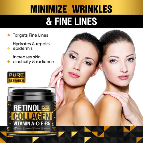 Vista 2 de Crema facial de retinol – Crema natural antiarrugas – Hidratante facial antienvejecimiento con colágeno y ácido hialurónico – Hidrata, renueva