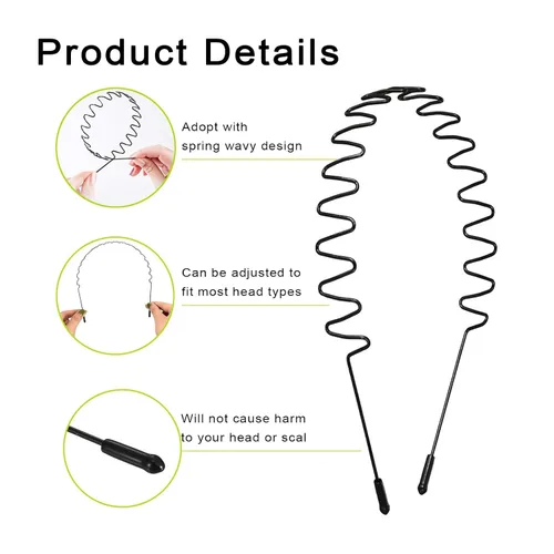 Vista 2 de Diademas de Metal, Con Dientes Cinta para el Cabello para Hombres, Diademas para Mujeres, Unisex Negro Ondulado Primavera Deportes al Aire Libre