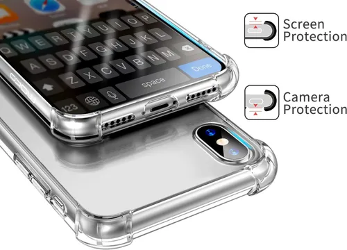 Vista 5 de Funda para teléfono compatible con iPhone XR, cubierta trasera dura transparente con 4 esquinas a prueba de golpes, funda transparente para iPhone