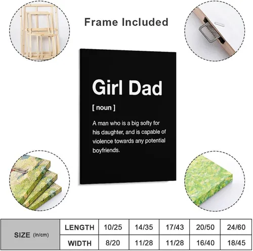 Vista 2 de Póster divertido de decoración de pared con definición de papá, lienzo enmarcado positivo para baño, habitación de niños, regalo para el día