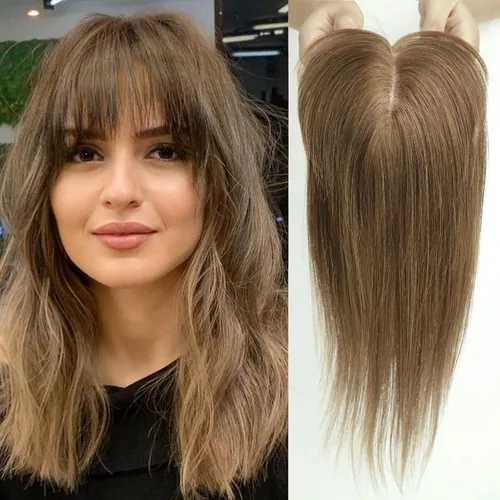Vista 15 de HAIRCUBE Pelucas de cabello humano 100% con flequillo, densidad 150%, base de seda, clip en la parte superior, pelucas de cabello superior