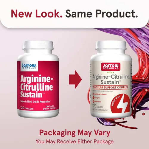 Vista 2 de Jarrow Formulas Arginina-Citrulina Sustain - Suplemento apoya la producción de óxido nítrico, el flujo sanguíneo y la salud cardiovascular - Fórmula