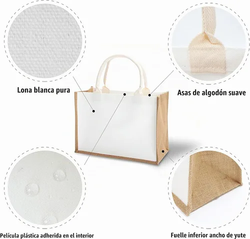 Vista 3 de Bolsa de yute de 14.5 x 6.7 x 10.2 pulgadas, 1 bolsa de arpillera, bolsas de viaje de yute con asa, bolsa de comestibles reutilizable para dama
