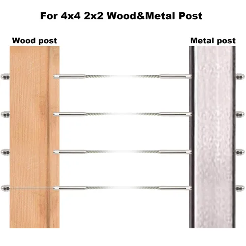 Vista 4 de Kit de 50 piezas de sistema de barandillas de cable 3/16, tensor de espárrago roscado de 6 pulgadas para postes de metal de madera de 4 x 4, 2 x 2