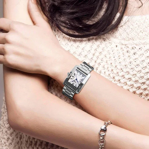 Vista 5 de Mujer reloj rectángulo vidrio oro rosa impermeable de acero inoxidable cuarzo analógico números romanos reloj
