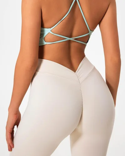 Vista 3 de Danysu Leggings suaves con espalda en V para mujer, mallas suaves de cintura alta para entrenamiento, gimnasio, yoga