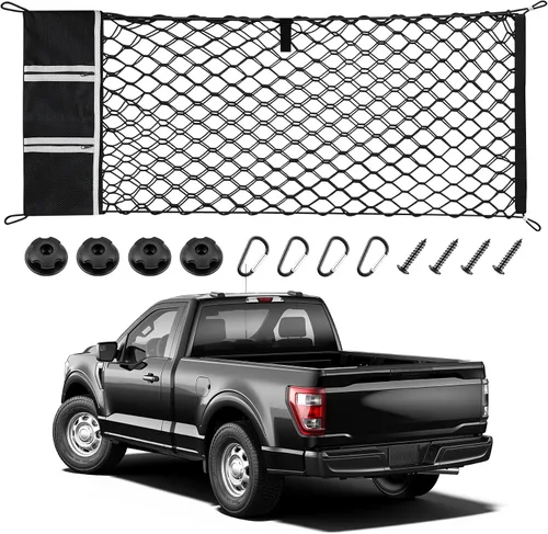 Vista 15 de Amiss Red de carga elástica, accesorios exteriores de automóvil, red de almacenamiento elástica ajustable con gancho para SUV, automóviles y negro