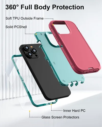Vista 2 de Funda diseñada para iPhone 11 Pro Max protección resistente 3 en 1 de cuerpo completo con 2 protectores de pantalla, funda protectora resistente