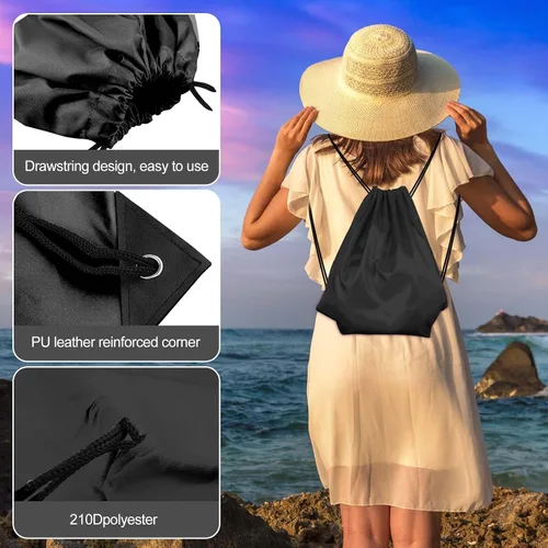 Vista 3 de KUUQA Mochila con cordón, bolsa de almacenamiento para escuela, gimnasio, viajes, Negro -, Viajar
