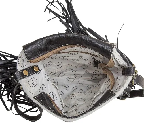 Vista 6 de Bolso de hombro de cuero occidental para mujer - Bolsa de lona reciclada a mano