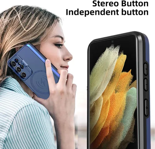 Vista 6 de Funda Galaxy 21S Ultra diseñada para Samsung S21 Ultra con protector de lente de cámara, soporte de anillo de cámara integrado, resistente a prueba