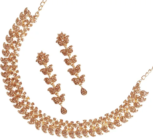 Vista 16 de Touchstone Conjunto de joyas de boda india, collares tradicionales de oro para mujer, conjuntos de diamantes de imitación de declaración hollywood 1