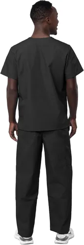 Vista 3 de Sivvan Conjunto médico unisex duradero, camiseta clásica con cuello en V y pantalones médicos con cordón para hombres y mujeres, 5 bolsillos