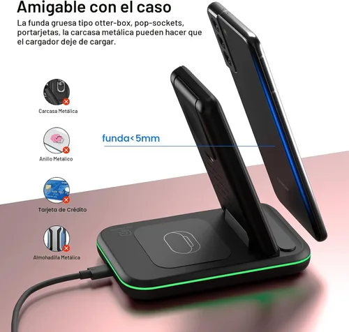 Vista 3 de Cargador inalámbrico para Samsung/Android, HOLYJOY estación de carga rápida plegable 3 en 1/soporte/cargador múltiple para Samsung S25