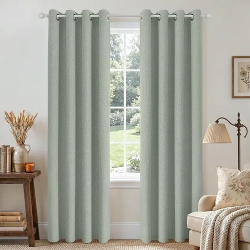 Vista 38 de Joydeco Cortinas negras 100% opacas para dormitorio, oscurecimiento de habitación, aislamiento térmico, cortinas cortas texturizadas con ojales