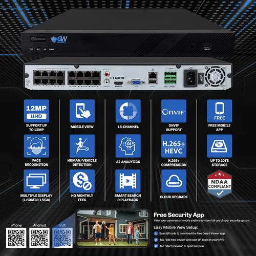 Vista 3 de GW Security Sistema de cámara de seguridad AI Varifocal de 16 canales 6K