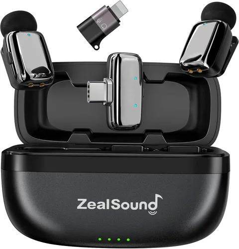 Vista 9 de ZealSound Micrófono TikTok, micrófono inalámbrico Lavalier para iPhone, iPad, Android (USB-C/Lightning), mini micrófono con funda de carga