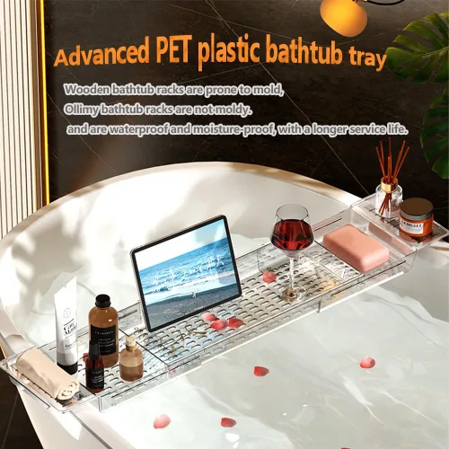 Vista 4 de Bandeja para bañera, bandeja de baño ajustable para bañera, accesorios de baño, organizador de bañera para baño, spa de lujo, organizador de bañera
