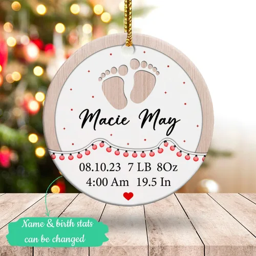 Vista 2 de Adorno de cerámica personalizado para la primera Navidad del bebé 2026, adorno de cerámica personalizado para la primera Navidad, estadísticas