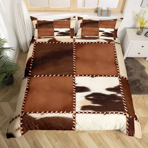 Vista 29 de Juego de ropa de cama con estampado de piel de vaca para niños, juego de funda de edredón con patrón de piel de vaca, juego de funda de edredón