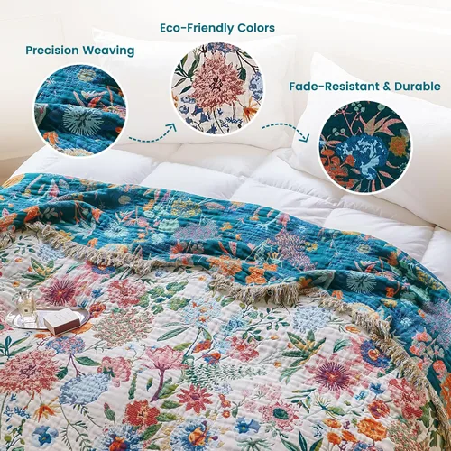Vista 233 de MSGKV - Manta bohemia/primaveral de algodón para sofá y sala de estar, de gasa acogedora, de 50 x 60 pulgadas 50"x60" Cotton Throw, Woven Bird