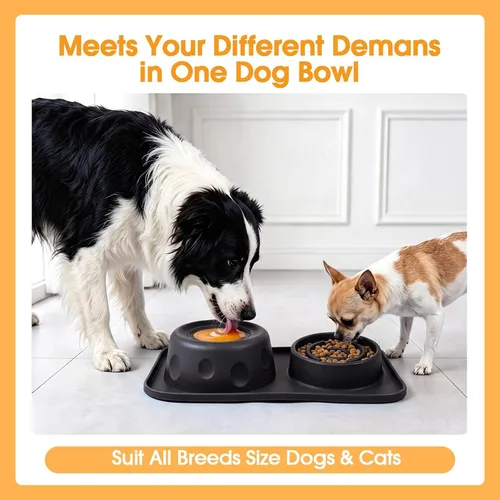 Vista 3 de Slow Feeder Dog Bowls for Liquid/Dry Food, Bone Broth Dog Lick Bowl 380ML Black