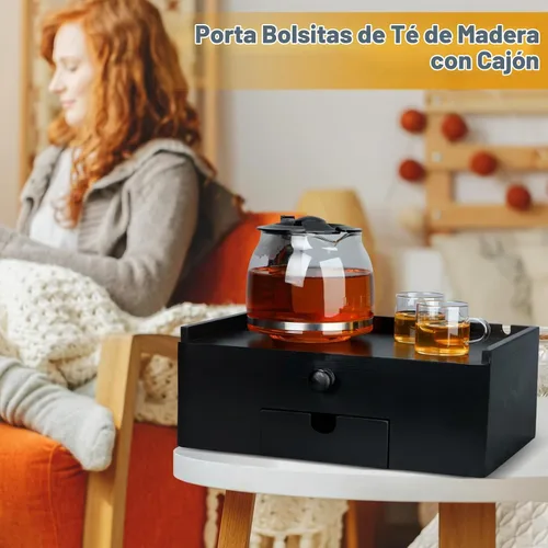 Vista 5 de Cinnvoice Organizador de bolsas de té Caja de almacenamiento de té de Negro