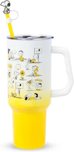 Vista 33 de Silver Buffalo Adventure Time With BMO - Vaso de acero inoxidable de doble pared con asa y pajilla, cabe en portavasos estándar, 40 onzas