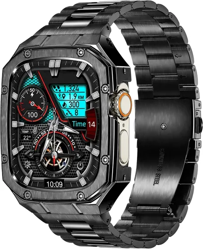 Vista 22 de BAITEYOU Correa con Funda Compatible con Apple Watch Series 6 5 4 SE 3 2 1 44mm 42mm, Correa de Nylon con Funda Resistente de Acero Inoxidable