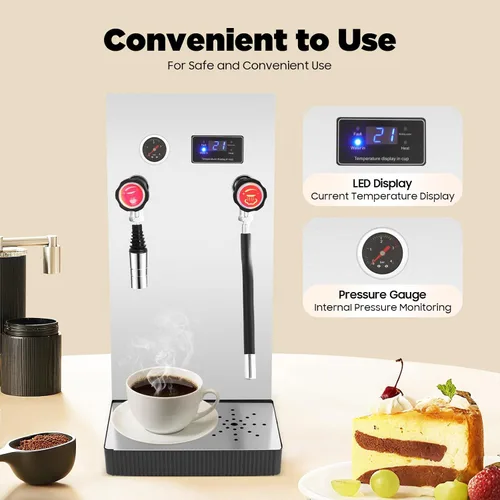 Vista 4 de Espumador de leche multiusos comercial 8L Máquina de espuma de agua hirviendo de vapor completamente automática, pantalla LCD para café expreso