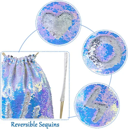 Vista 3 de MHJY Mochila brillante con cordón y lentejuelas de sirena, bolsa de baile deportiva, gimnasio, playa, natación, mochila de cumpleaños, bolsa