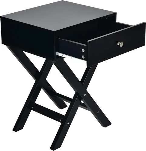 Vista 9 de Giantex Mesita de noche con cajón, mesa auxiliar en forma de X, mesa auxiliar moderna para sofá, mesa de noche multifuncional para el hogar, sala