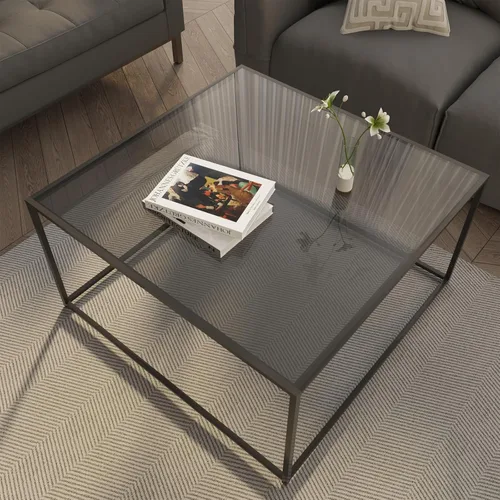 Vista 11 de Mesa de café de vidrio moderna, mesa central minimalista, mesa de café para sofá y bandeja lateral para té para sala de estar, parte superior