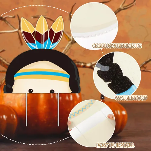 Vista 5 de Letreros de Acción de Gracias para patio de niños y niñas nativos americanos, estacas de césped para otoño, resistentes a la intemperie, decoración