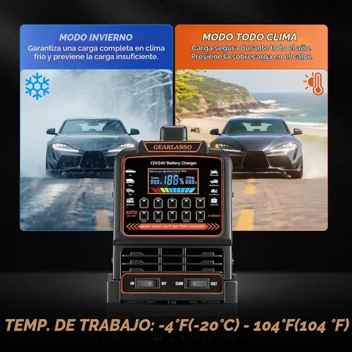 Vista 6 de Cargador de batería de coche de 12 V/24 V, 10 modos, mantenedor automático de batería