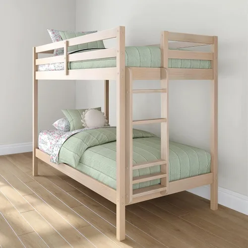 Vista 26 de Grain & Grove - Litera de dos camas con oso, estructura de litera resistente para niños, litera de madera contrachapada con escalera, barandilla