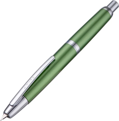 Vista 48 de Jinhao 10 Press Pluma estilográfica con caja, punta mediana retráctil de oro mate cepillado con juego de convertidor de tinta (clip dorado)