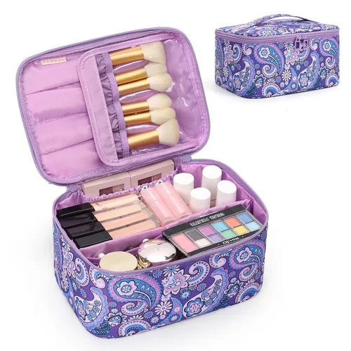 Vista 36 de OCHEAL - Bolsa de maquillaje portátil para cosméticos, estuche organizador de viaje de gran capacidad para mujeres, bolsa de aseo para niñas