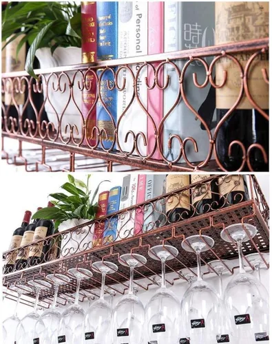 Vista 5 de LaseVe Estante de vino, estantes de metal montado en la pared, soporte para botellas de vino, estante de vino montado en la pared Altura ajustable