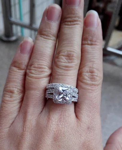 Vista 4 de Wuziwen Anillo de compromiso de 4 quilates para mujer, plata de ley, circonita cúbica, anillo de boda