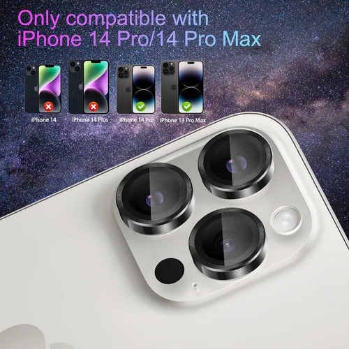 Vista 7 de Protector de lente de cámara para iPhone 14 Pro/iPhone 14 Pro Max, cubierta de lente de anillo de aleación de aluminio de vidrio templado individual