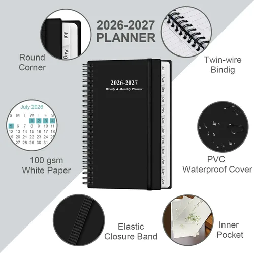 Vista 2 de Agenda de bolsillo 2026 - Agenda 2026 de enero de 2026 a diciembre de 2026, agenda 2026 con 12 pestañas, encuadernación de doble alambre, bolsillo