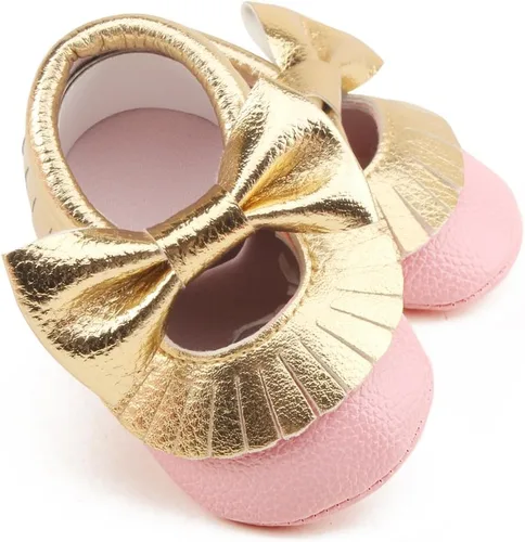 Vista 4 de DELEBAO Zapatos de cuna con borla y suela suave para bebés y niños pequeños
