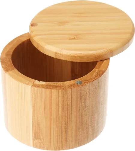 Vista 4 de Totally Bamboo Salero con Tapa Giratoria – Contenedor de Almacenamiento de Bambú para Encimera de Cocina con Cierre Magnético – Ideal para Sal