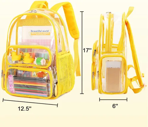 Vista 105 de CAMTOP Mochila transparente resistente y transparente para estudiantes, escuela, trabajo, festival, viajes, deportes, Beige, Mediana, Camtop Mochila