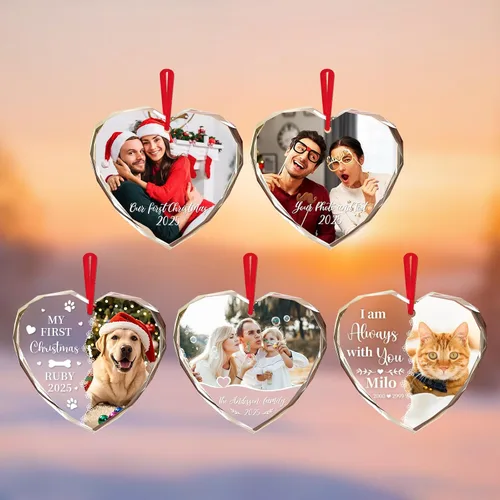 Vista 9 de Adornos de Navidad personalizados 2025 – Decoración de cristal de Navidad personalizada con foto/nombre, adorno colgante de cristal de cristal